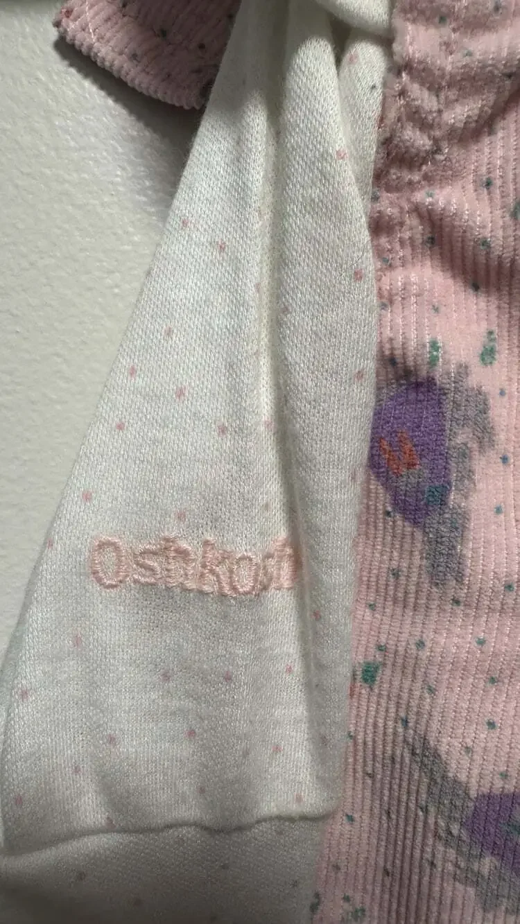 Vintage Oshkosh Pink Baby Girl Bunny Overalls & Long Sleeve Bunny Bodysuit 3-6M